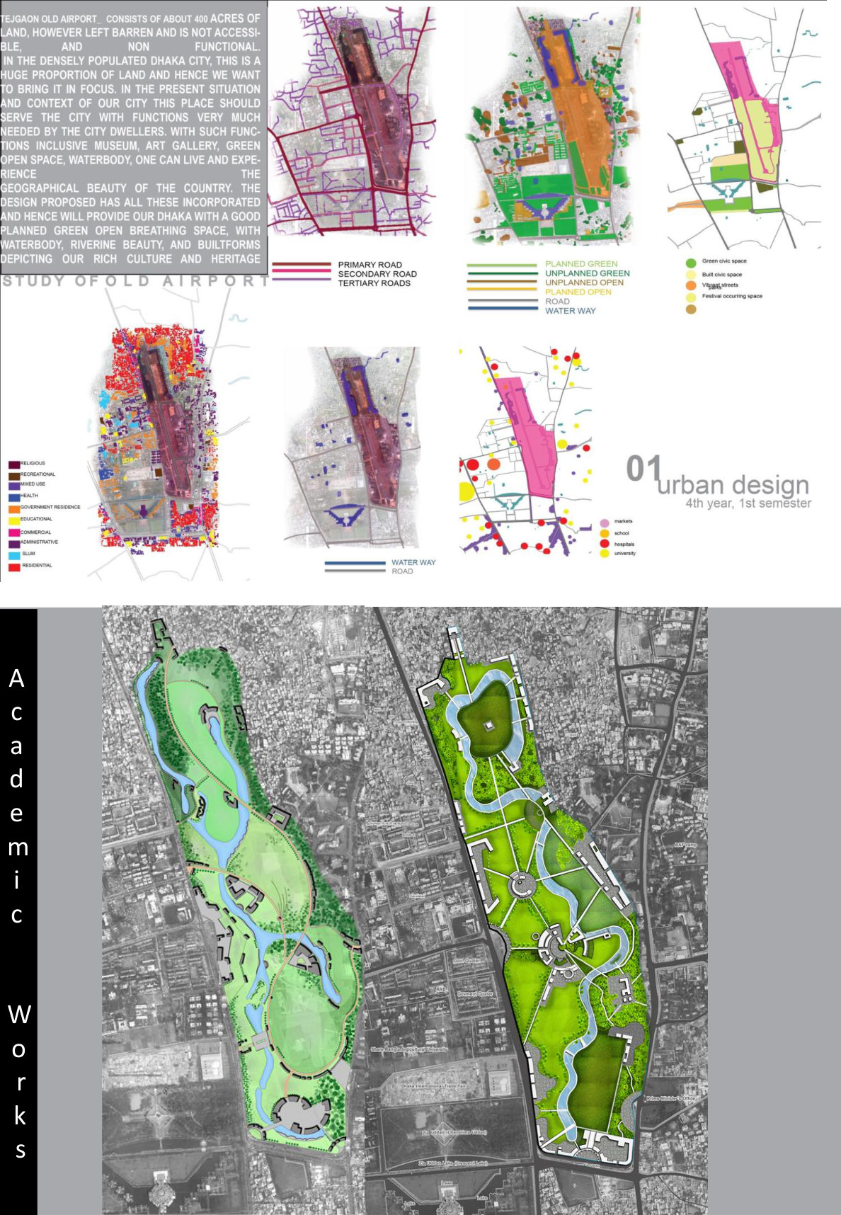 Urban analysis maps and green masterplan for Tejgaon Old Airport